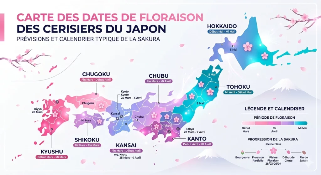 Le printemps est sacré dans la culture japonaise. Pour se préparer à faire la fête, des cartes annoncent les dates de floraison dans tout le pays.